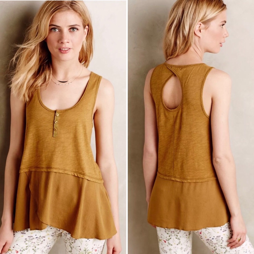 Anthropologie | Little Yellow Button Mustard Tank